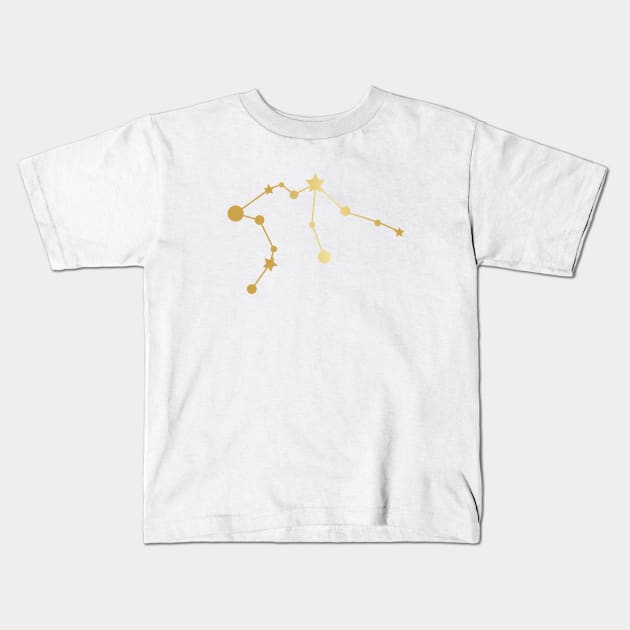 Aquarius Zodiac Constellation in Gold Kids T-Shirt by Kelly Gigi